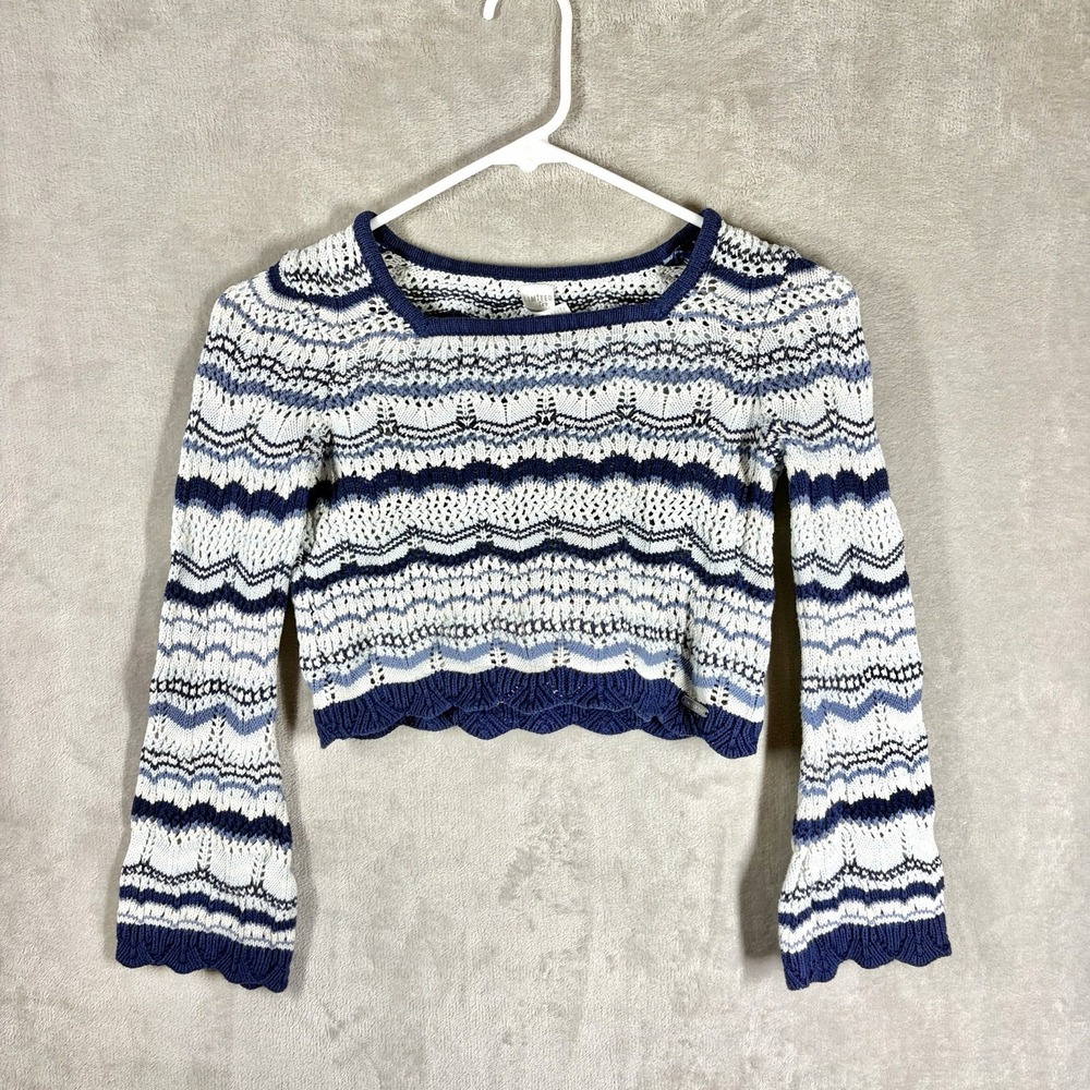 Limited Too Crochet Cropped Sweater Size S 7/8 Bell Sleeve Y2K Hippie Skater